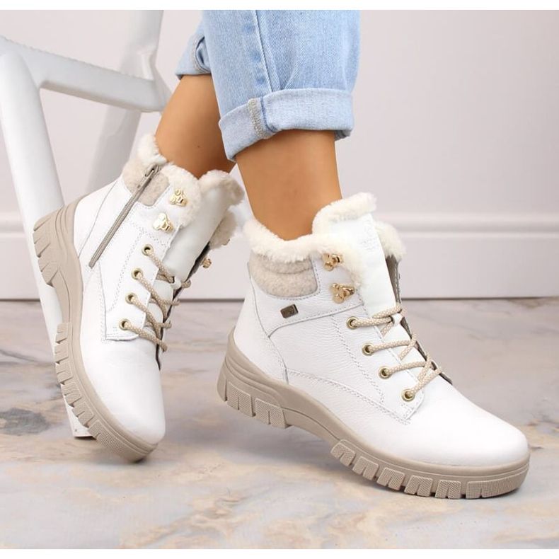 Rieker Botas impermeables de piel con aislamiento de lana Remonte W RKR628 blanco 1