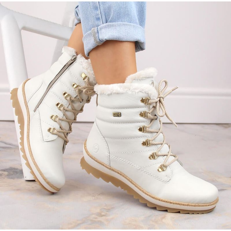 Rieker Botas impermeables de piel con aislamiento de lana Remonte W RKR629 blanco 1