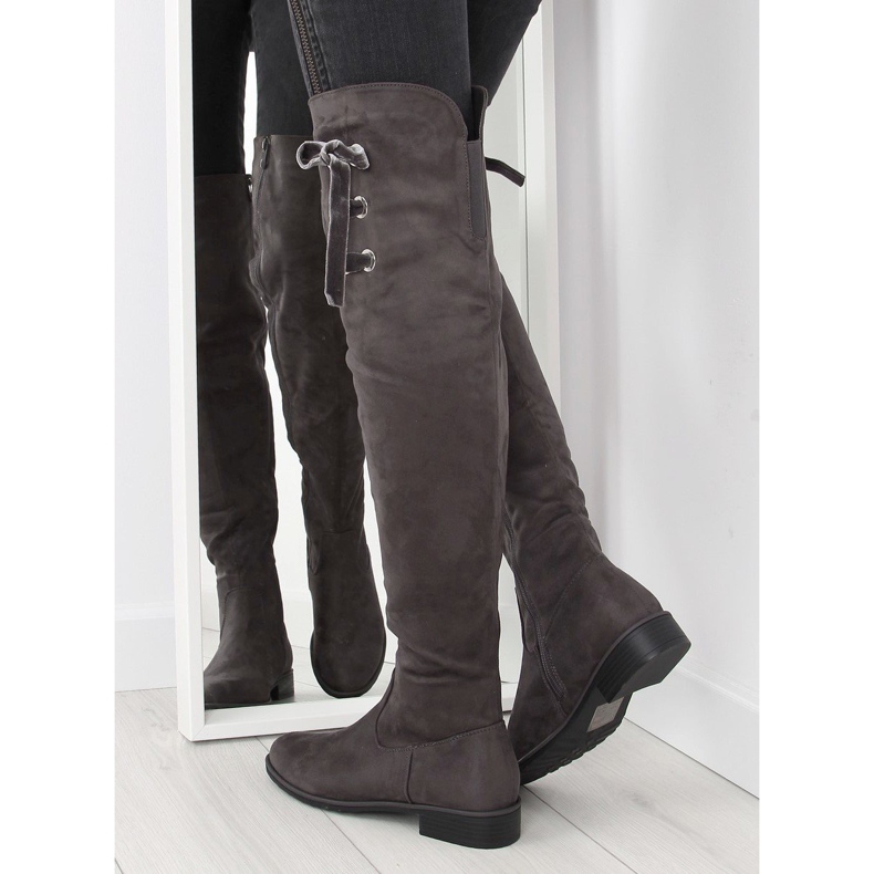 Botas mosqueteras con cinta de terciopelo gris y gris 2