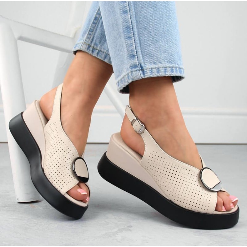 Sandalias cuña de piel calada Filippo W PAW530, beige 1