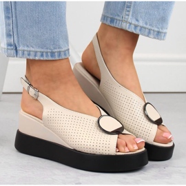 Sandalias cuña de piel calada Filippo W PAW530, beige 2