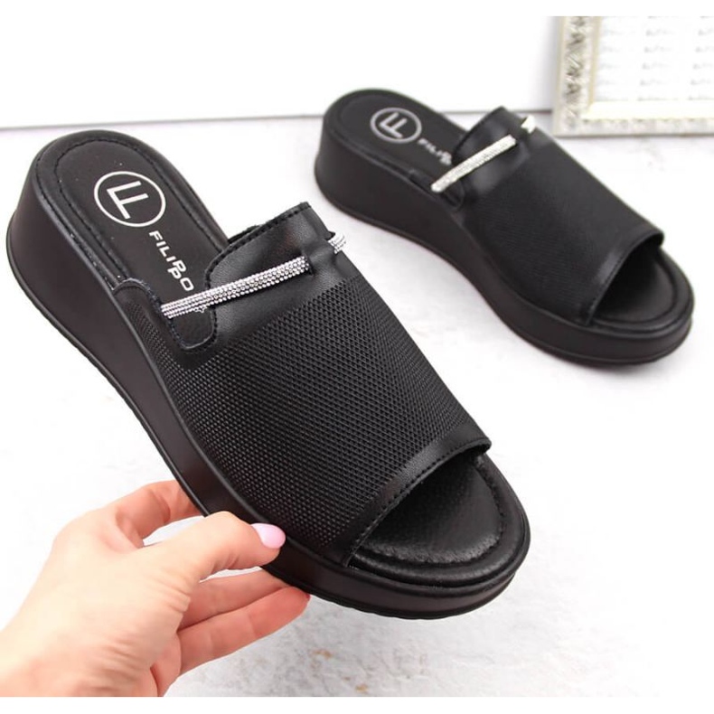 Filippo W PAW538A mules con cuña de piel negra negro 1