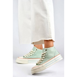 Zapatillas altas de mujer en textil, verde claro BL507BL 3