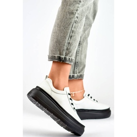 Goodin Deportivas de mujer de piel con suela de plataforma negra, blanco GD-XF-120A-W 2