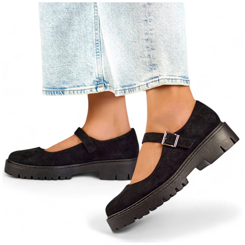 Zapatos de mujer en ante con hebilla, negro 2720-1B 1