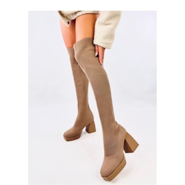 Calcetín de tacón color caqui hasta el muslo beige 1 Calcetín de tacón color caqui hasta el muslo beige 1