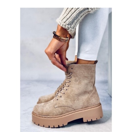 Burse Botines caqui con plataforma y cordones beige 3
