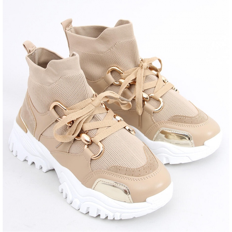 Deportivas altas tipo calcetín caqui beige 1