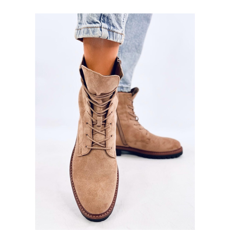 Botines cordones ante kaki beige 2