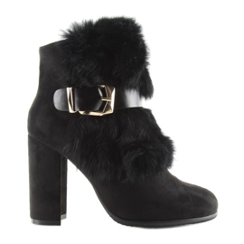 Botas Negras Tacón Alto Con Pelo negro 1316 Black 1