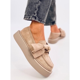 Mocasines de mujer en ante con lazo beige-caqui 1