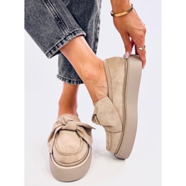 Mocasines de mujer en ante con lazo beige-caqui 4