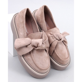 Mocasines de mujer en ante con lazo beige-caqui 2
