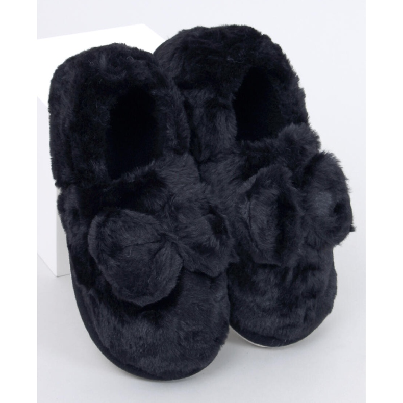 Pantuflas de pelo con lazo Emres Negro 2