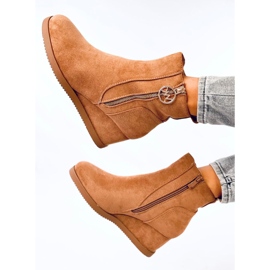 Botas cuña mujer con cremallera camel dorado marrón 5