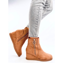 Botas cuña mujer con cremallera camel dorado marrón 3