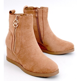 Botas cuña mujer con cremallera camel dorado marrón 1