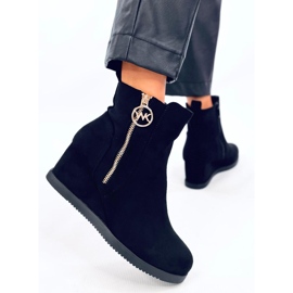 Botas cuña mujer negras con cremallera dorada negro 4