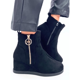 Botas cuña mujer negras con cremallera dorada negro 3