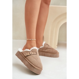 Pantuflas de mujer con aislamiento de pelo FA-185, beige oscuro 1