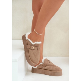 Pantuflas de mujer con aislamiento de pelo FA-185, beige oscuro 2