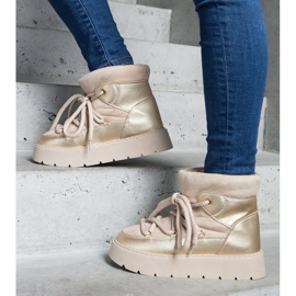 Botas de nieve de mujer beige con plataforma, aisladas con pelo. 1