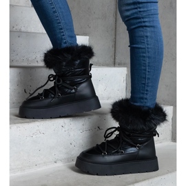 Botas de nieve de mujer con aislamiento negro y pelo. 1