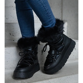 Botas de nieve de mujer con aislamiento negro y pelo. 2