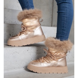 Botas de nieve de mujer con aislamiento beige y pelo. dorado 1