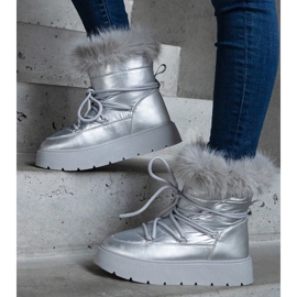 Botas de nieve de mujer con aislamiento plateado y pelo. plata 1