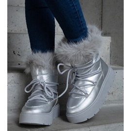 Botas de nieve de mujer con aislamiento plateado y pelo. plata 2