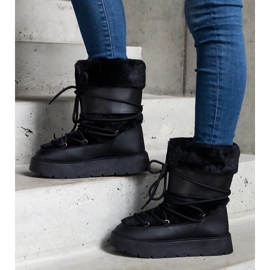 Botas de nieve sin cordones de mujer con aislamiento negro decoradas con piel 1