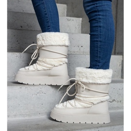 Botas de nieve sin cordones de mujer con aislamiento beige claro y decoradas con pelo 1
