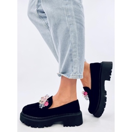Mocasines de mujer con plataforma y piedras, negro 2