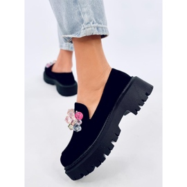Mocasines de mujer con plataforma y piedras, negro 4