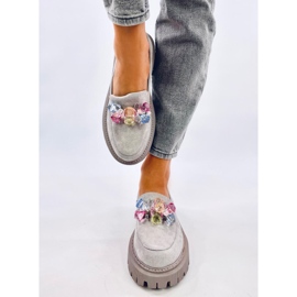 Mocasines de mujer con plataforma con piedras, gris 1