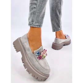 Mocasines de mujer con plataforma con piedras, gris 3