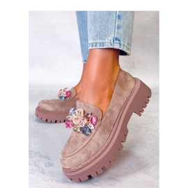 Seastar Mocasines de mujer con plataforma y pedrería beige-caqui 1