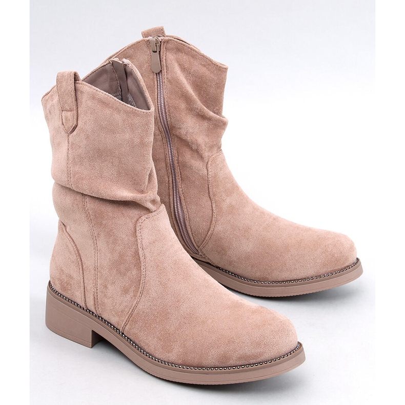 Botas planas de mujer de ante, beige-caqui 1