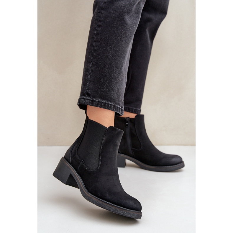 Botas Chelsea para mujer Cálido Tacón bajo Cremallera Negro 1