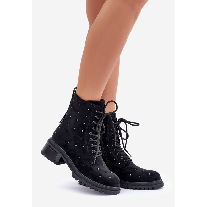 S.Barski Botas de trabajo aisladas decoradas para mujer D&amp;A MR880-017 Negro 1