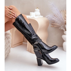 S.Barski Botas de mujer de charol decorado con tacón alto D&amp;A MR880-055 Negro 8