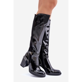 S.Barski Botas de mujer de charol decorado con tacón alto D&A MR880-055 Negro 1 S.Barski Botas de mujer de charol decorado con tacón alto D&A MR880-055 Negro 1