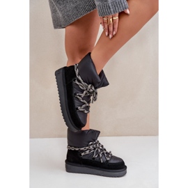 Botas de nieve de ante para mujer con cordones gruesos D.Franklin DFSH375003 Negro 5