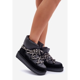 Botas de nieve de ante para mujer con cordones gruesos D.Franklin DFSH375003 Negro 1
