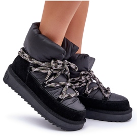 Botas de nieve de ante para mujer con cordones gruesos D.Franklin DFSH375003 Negro 9