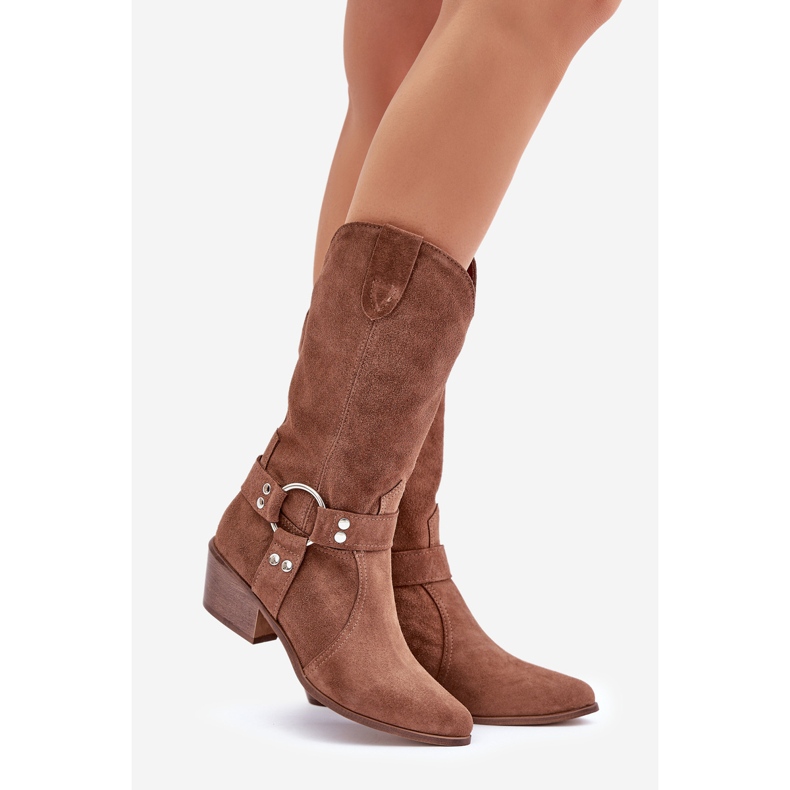 Zazoo 3669 Botas Vaqueras De Ante Mujer Media Pantorrilla Marrón 1