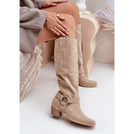Botas De Ante Con Tacón Bajo Y Parte Superior Por Encima De La Rodilla Zazoo 3444/O Beige Claro 7