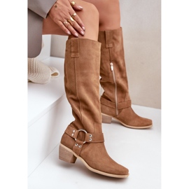 Botas De Ante Con Tacón Bajo Y Por Encima De La Rodilla Zazoo 3444/O Camel marrón 9