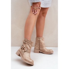 Botas Mujer Piel Tacón Bajo Bloque con Tiras Zazoo 3644 Beige 2